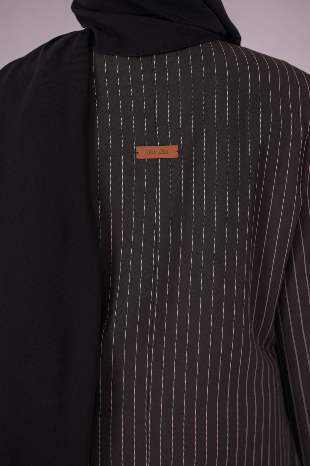 Brown button stripe abaya