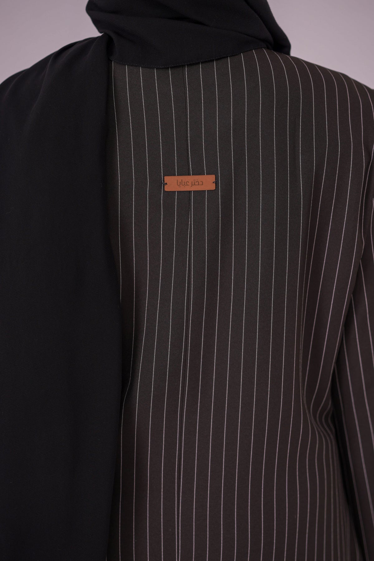 Brown button stripe abaya