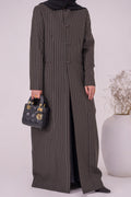 Brown button stripe abaya
